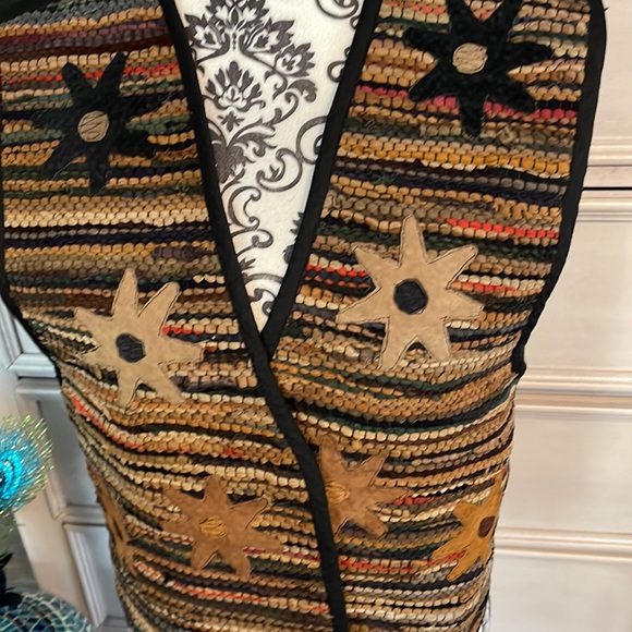 Boho Leather Vest Womens Size M Starburst Colorful Striped by AJ Open - Picture 2 of 6